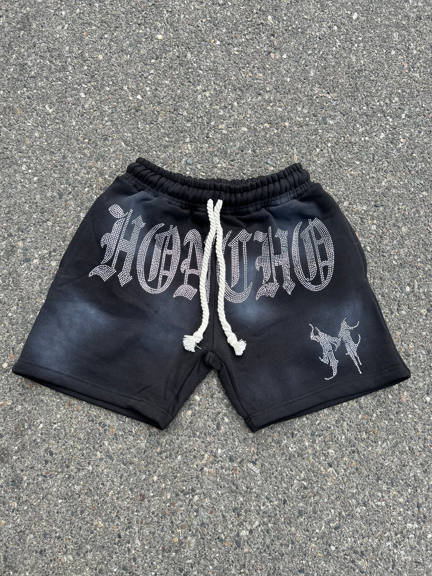 Black Rhinestone Mesh Shorts