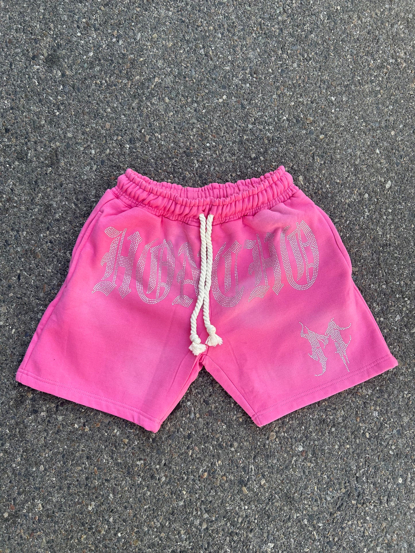 Pink Rhinestone Mesh Shorts